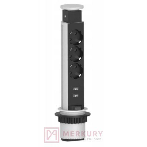 ELEKTRIMA TUBUS Круглий подовжувач для столу 60mm, 3x french, 2xUSB 2,4A 5V метал/пластик чорний TR19.0016.08.049 фото