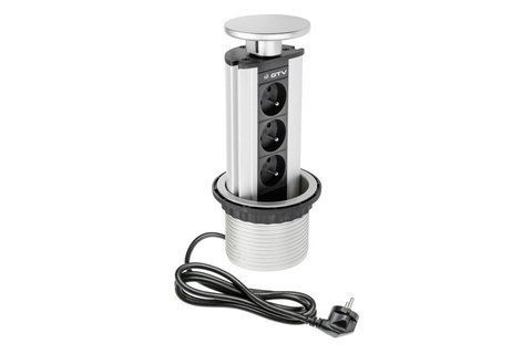 Подовжувач 100mm, 2x розетки із заземленням, 230V AC, 16A. 3600W, 1,5m кабель, алюміній AE-BPW3GU-80 фото