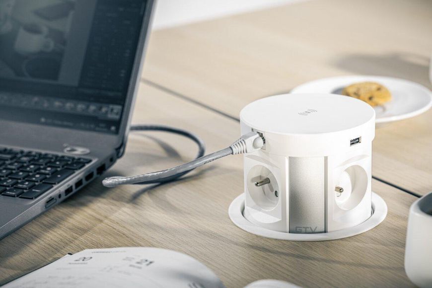 Подовжувач GTV COMFORT PLUS 120мм 4 розетки SCHUKO 2xUSB 2,4A 2xRJ45, безпровідна зарядка 5W, кабель 1,5м Чорний AE-BPW4S120P-20 фото