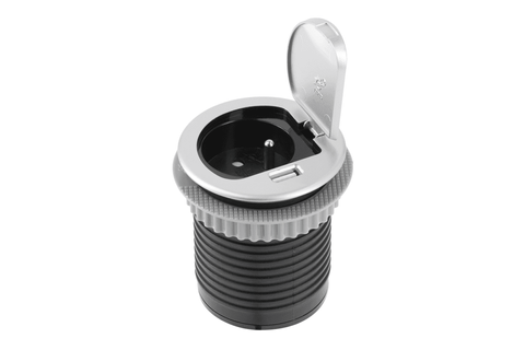 Подовжувач CHARGER MINI 60mm, 1x розетка із заземленням, 1xUSB 2,4A, кабель 1,9m, алюміній AE-BPW1U1UCH-53 фото