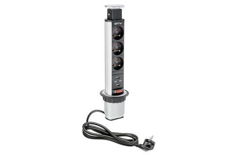 Подовжувач 60mm, 3х розетки із заземленням, 230V AC, 16A. 3600W,2xUSB 2,1A 5V,1,5m кабель, алюміній AE-BPW3U60U-80 фото