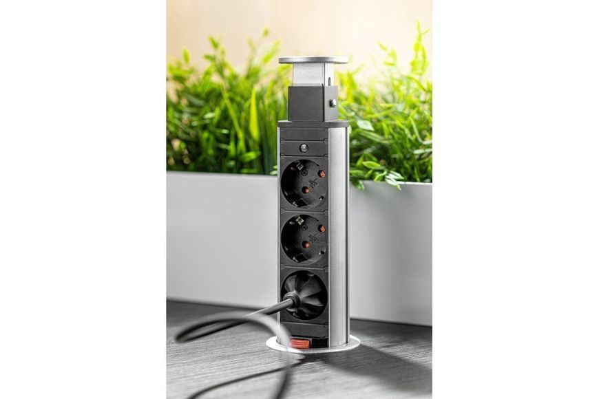 Подовжувач 60mm, 3х розетки із заземленням, 230V AC, 16A. 3600W,2xUSB 2,1A 5V,1,5m кабель, алюміній AE-BPW3U60U-80 фото