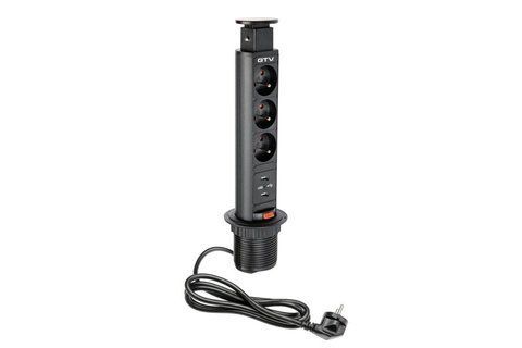 Подовжувач 60mm, 3х розетки із заземленням, 230V AC, 16A. 3600W,2xUSB 2,1A 5V,1,5m кабель, алюміній AE-BPW3U60U-20 фото