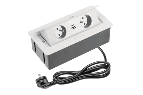 Подовжувач настільний SOFT, 2х French, 2х USB 2,1A (A+C), 230V AC, 16A. 3600W, 1,5m кабель з вилкою, білий AE-PBSUC2GU-10N фото