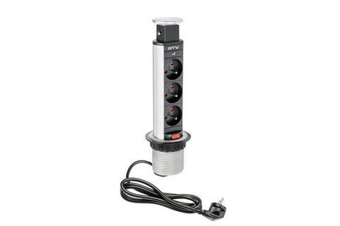 Подовжувач 60mm, 3х розетки із заземленням, 230V AC, 16A. 3600W, 1,5m кабель, алюміній AE-BPW3U60-80 фото