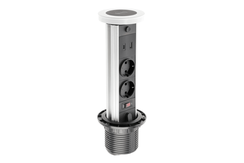 Подовжувач GTV CAMINO 100мм 2 розетки SCHUKO USB A+C, безпровідна зарядка 10W, кабель 1,5м Білий AE-BPW2SCAM-10 фото