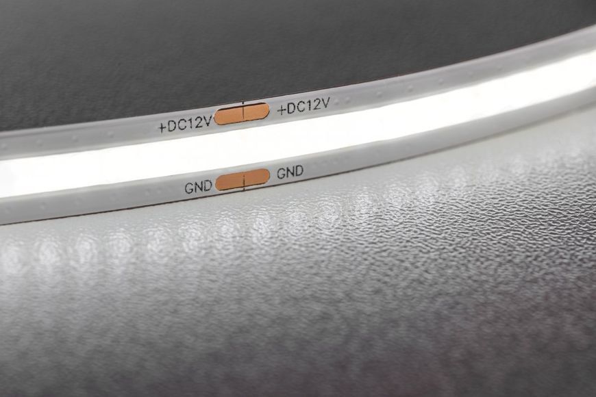 Світлодіодна стрічка COB 12V, 480LED/m, 8mm, 8W/m, бухта 5м, нейтральний білий, 2x1м кабель міні AMP LD-COB12V-20-NEPQ фото