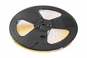 Світлодіодна стрічка COB 12V, 480LED/m, 8mm, 8W/m, бухта 50м, теплий білий, 2x1м кабель міні AMP LD-COB12V-20-CBPQN-50 фото