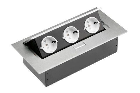 Подовжувач пряпокутний врізний, 3х Schuko, 230V AC, 3600W, кабель 1,5м, алюміній AE-PB03GS-53N фото