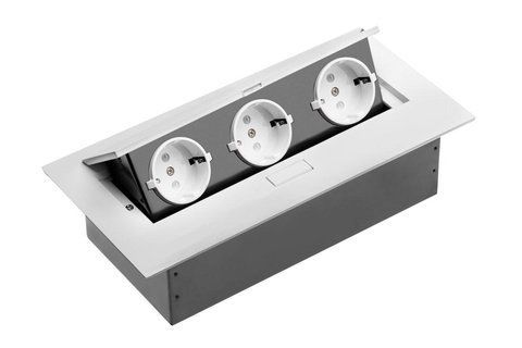 Подовжувач пряпокутний врізний, 3х Schuko, 230V AC, 3600W, кабель 1,5м, білий AE-PB03GS-10N фото