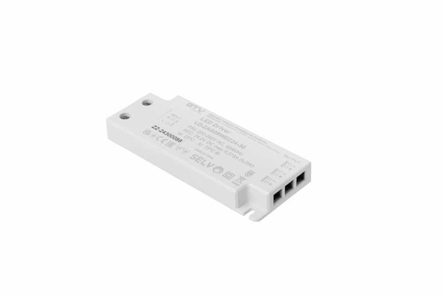 Блок живлення GTV SLIM EASY CLICK 24V, 9W, 220-240VAC, IP20, розмір 103x41x12 mm LD-ZAS09WEC24-30 фото