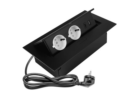 Подовжувач прямокутний 2x Schuko, USB A+C, кабель 1,5 м, чорний AE-PBU02GS-20N фото