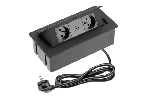 Подовжувач настільний SOFT, 2х French, 2х USB 2,1A (A+C), 230V AC, 16A. 3600W, 1,5m кабель з вилкою, алюміній AE-PBSUC2GU-20NN фото