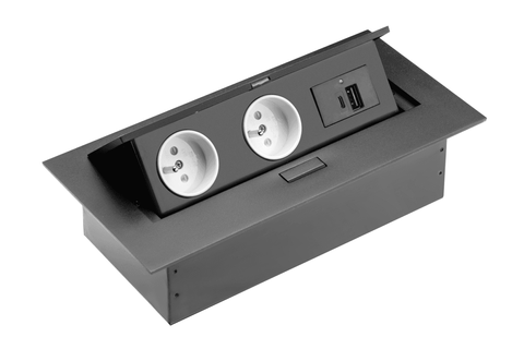 Подовжувач прямокутний 2x FRENCH, USB A+C, кабель 1,5 м, чорний AE-PBU2GU-20N фото