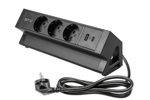 Подовжувач GTV Basco з кріпленням, 3 x SCHUKO, USB A+C, кабель 1,5m, чорний AE-GMBAS3S2U-20 фото