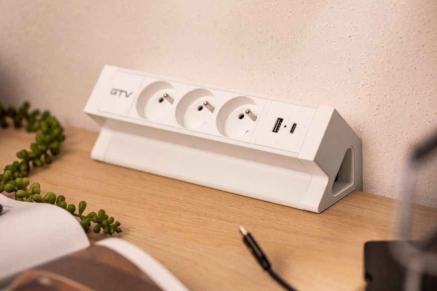 Подовжувач GTV Basco з кріпленням, 3 x FRENCH, USB A+C, кабель 1,5m, білий AE-GMBAS3U2U-10 фото