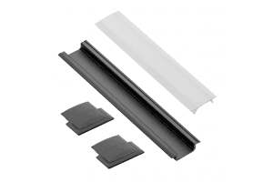 Комплект LED: профіль врізний 2м + кришка молочна 2м + 2 заглушки, чорний PA-ZGLAXOMZ-20M фото