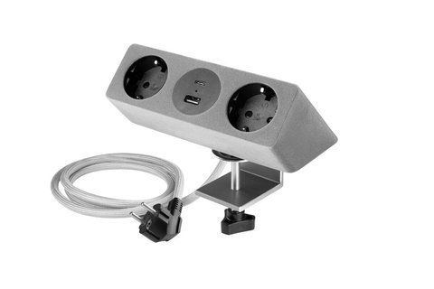 Подовжувач GTV Sofito, 2 x SCHUKO, USB A+C, кабель 1,5m, флокування сіре AE-GMSOF2S2U-31 фото