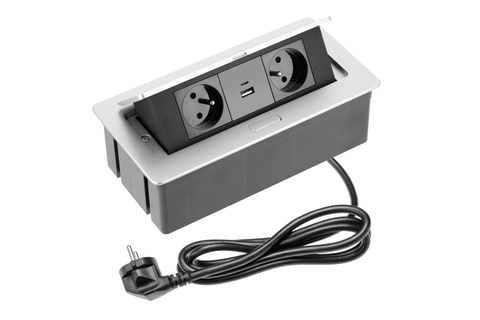 Подовжувач настільний SOFT, 2х French, 2х USB 2,1A (A+C), 230V AC, 16A. 3600W, 1,5m кабель з вилкою, чорний AE-PBSUC2GU-53N фото