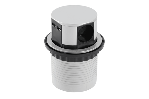 Подовжувач COMFORT 100mm, 3x розетки Schuko, 2xUSB 2,4A, кабель 1,5m, алюміній AE-BPW3S100U-53 фото
