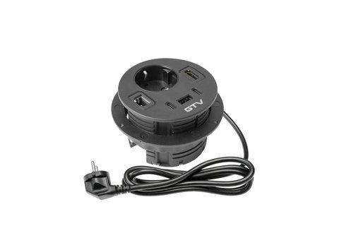 Подовжувач GTV Rondo, 1 x SCHUKO, 1xUSB (A+2xUSB C), RJ45, 1 x HDMI, кабель 1,5m, чорний AE-GMRON1S3URH-20 фото