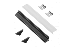 Комплект LED: профіль кутовий накладний 2м + кришка молочна 2м + 2 заглушки, чорний PA-ZGLAXNKKTOMZ-20M фото