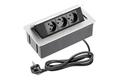 Подовжувач настільний SOFT, 3х French, 230V AC, 16A. 3600W, 1,5m кабель з вилкою, чорний AE-PBSC3GU-53N фото