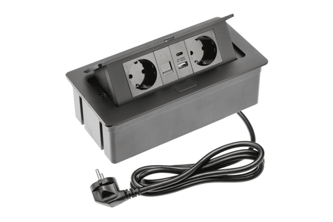 Подовжувач настільний MULTISOFT, 2х Schuko, 2х USB 2,1A (A+C)+RJ45, 230V AC, 16A. 3600W, 1,5m кабель з вилкою, білий AE-PBSUR2GS-20 фото